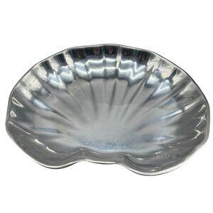 old town imports shell pewter dish tray signed #392379 made Mexico 14x11" READ